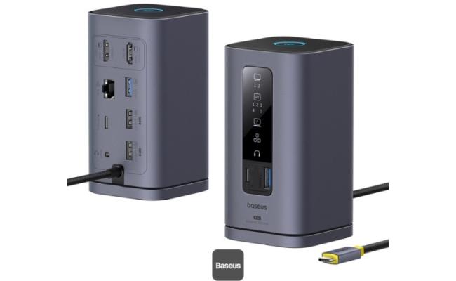 Baseus Spacemate Series 10-in-1 MAC Docking Station Hub - 2*HDMI 4K60Hz/30Hz + 2*USB-A & USB-C 5Gbps + RJ45 + 2*USB-A 480Mbps + USB-C + 1*3.5mm - Grey